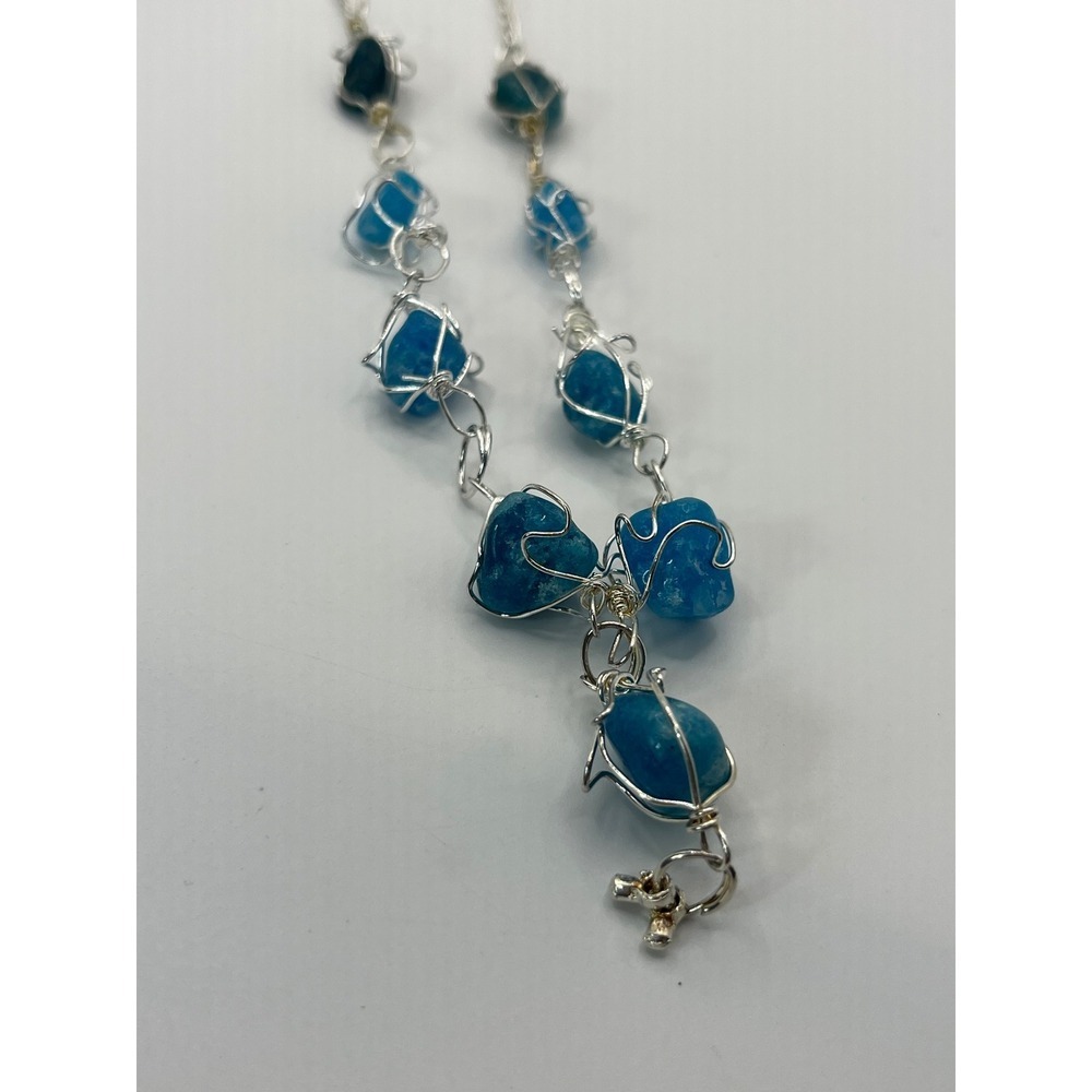 Raw Crystal Necklace Women OS Blue Excellent Artisan Wire Wrapped Boho
